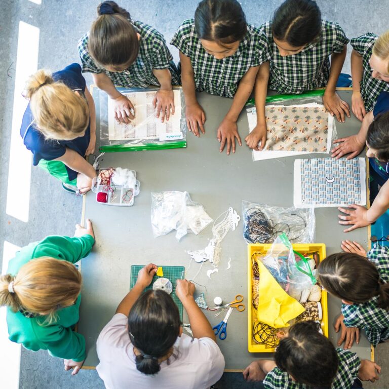 view from above of students