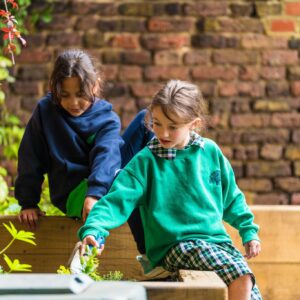 girls looking at plants