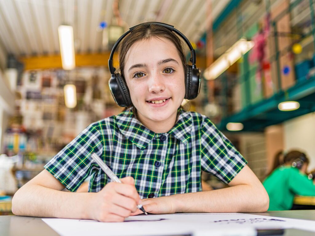 girl wearing headphones