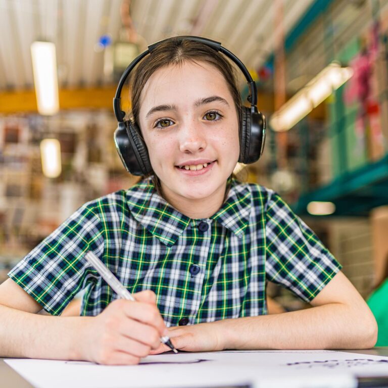 girl wearing headphones